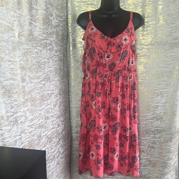 Torrid Coral Floral Print Ruffle Challis Tank Dress Size 2 - Picture 5 of 16